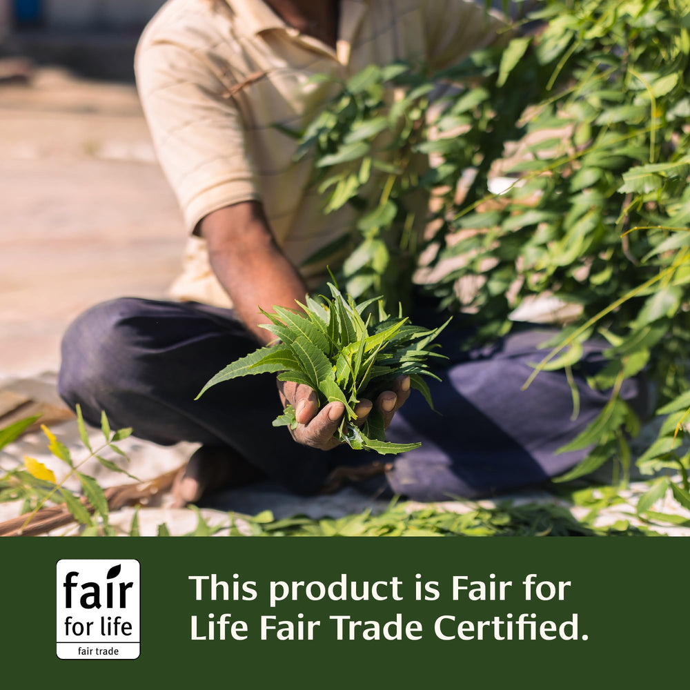 Banyan Botanicals Neem Tablets label displays certifications and trust signals.