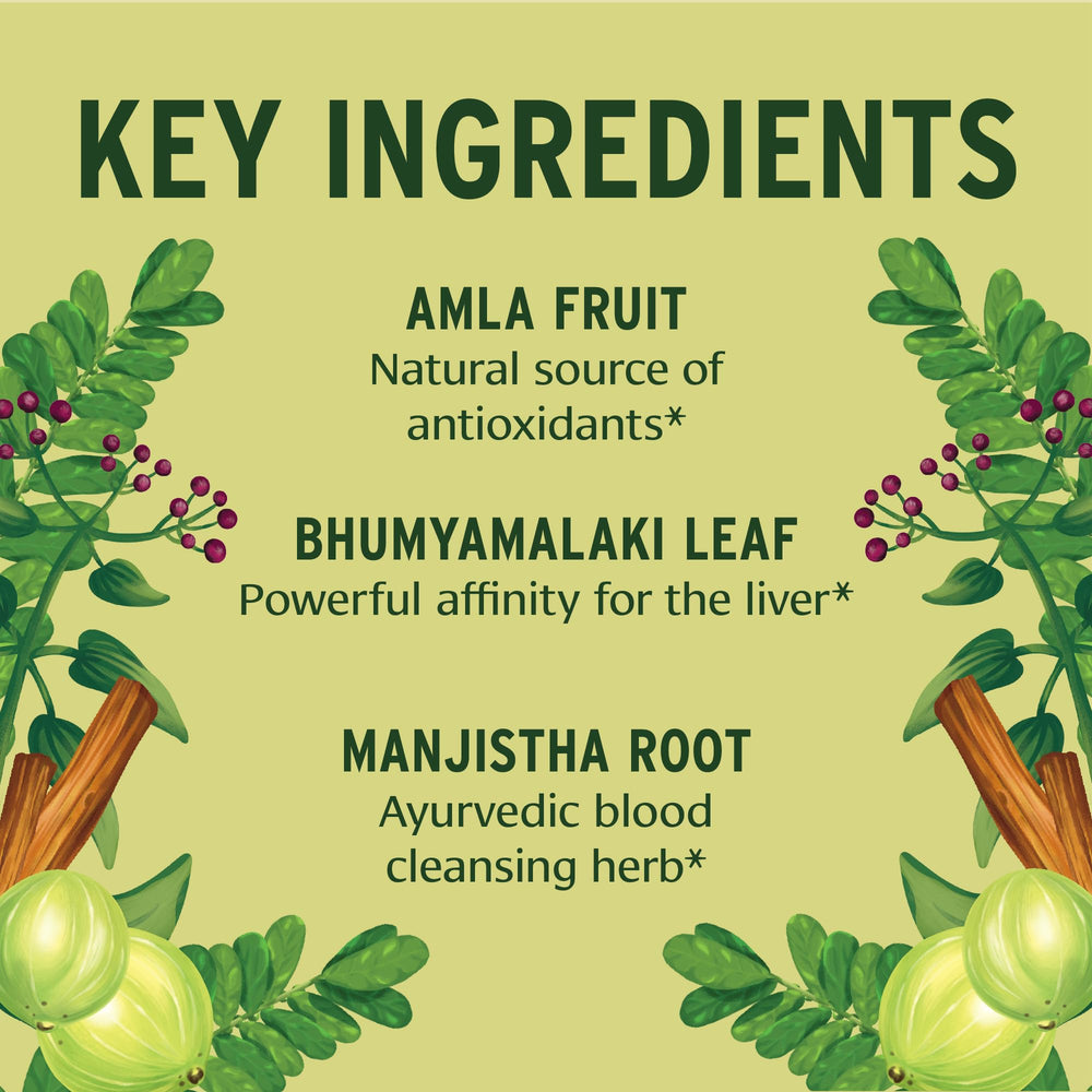 Organic amla and kalmegh herbs in a natural Banyan Botanicals blend
