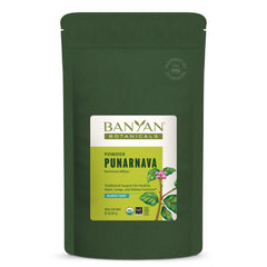 Banyan Botanicals Punarnava powder bottle supports daily wellness with a convenient organic supplement.