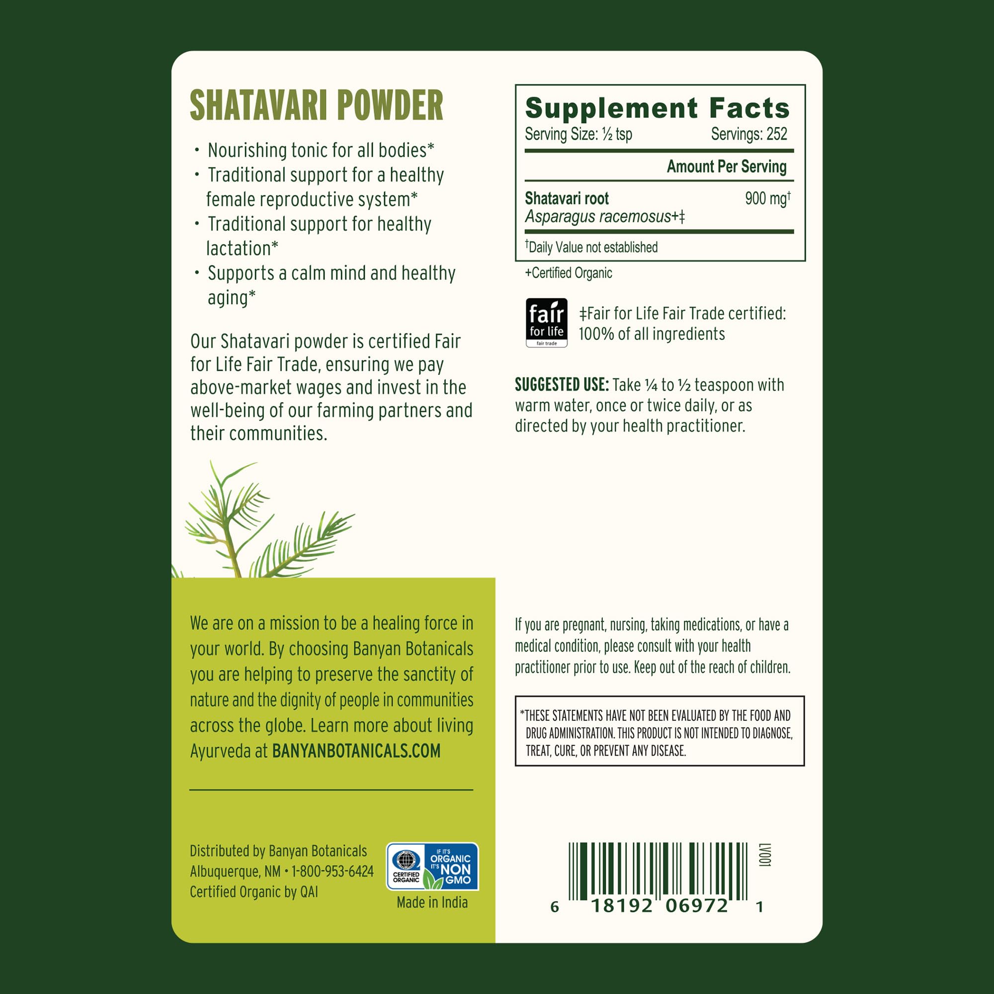Banyan Botanicals Shatavari powder measuring scoop for precise, convenient daily use.