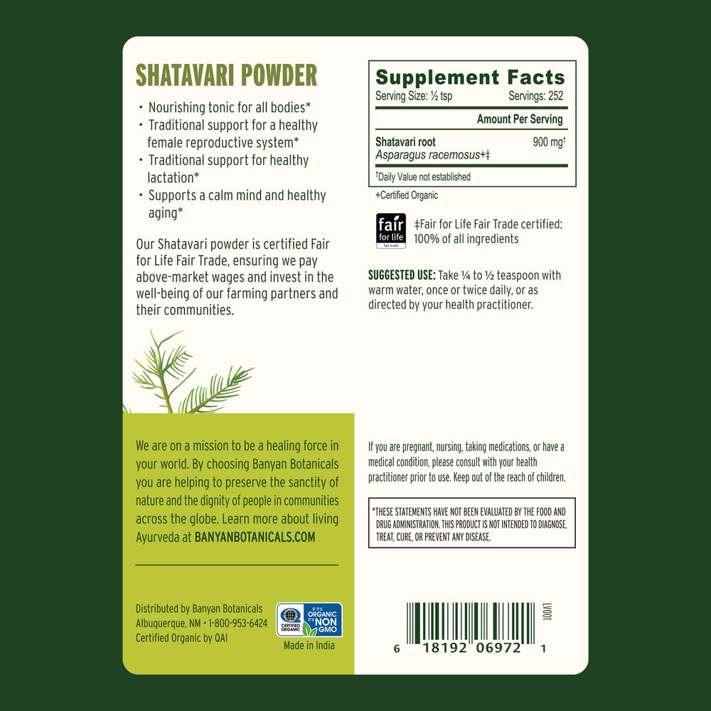 Banyan Botanicals Shatavari powder measuring scoop for precise, convenient daily use.