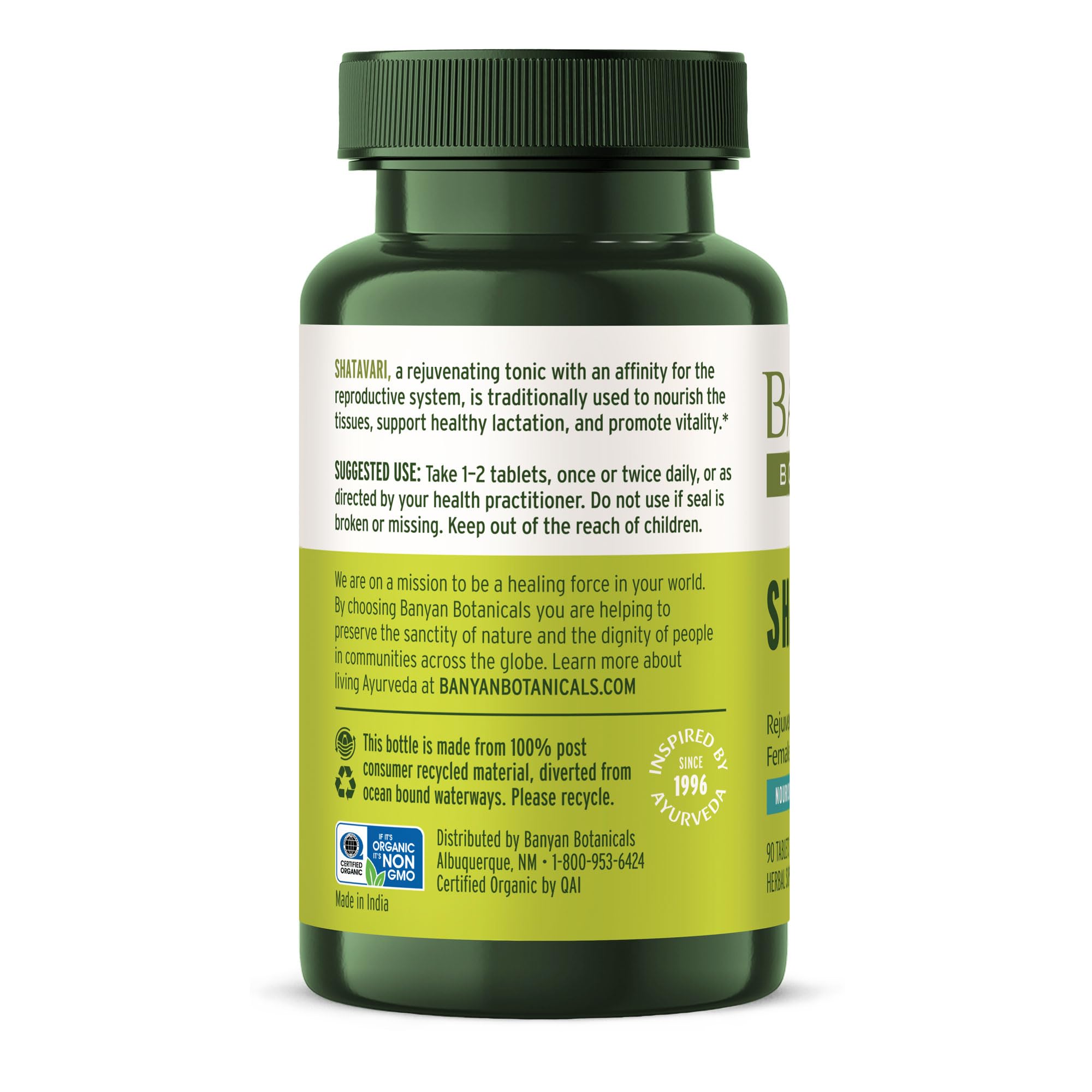 Banyan Botanicals Shatavari Tablets user-friendly packaging supports convenient dosing.