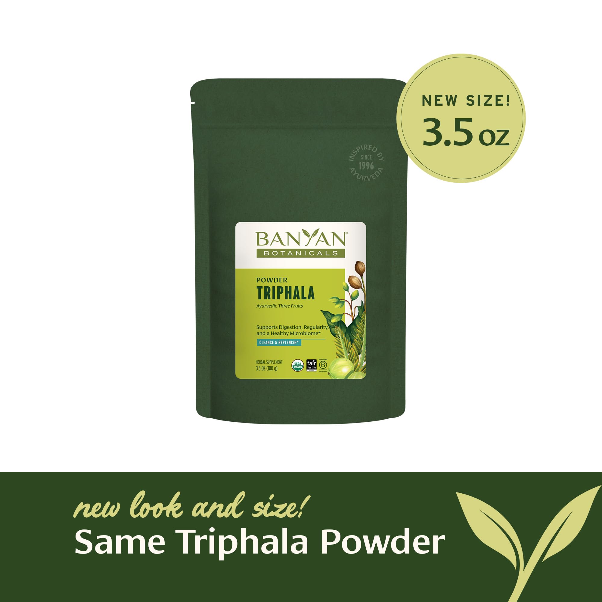 3.5 oz Banyan Botanicals Triphala bottle ready for everyday use