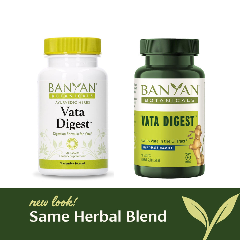 Banyan Botanicals Vata Digest bottle back with usage guidance for meals