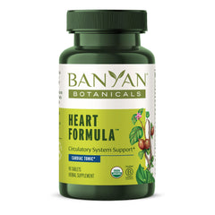 Banyan Heart Formula bottle front showcases organic herbs for heart support.