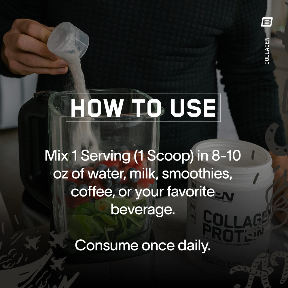 Bare Performance Nutrition BPN Collagen Protein in a smoothie; supports daily strength