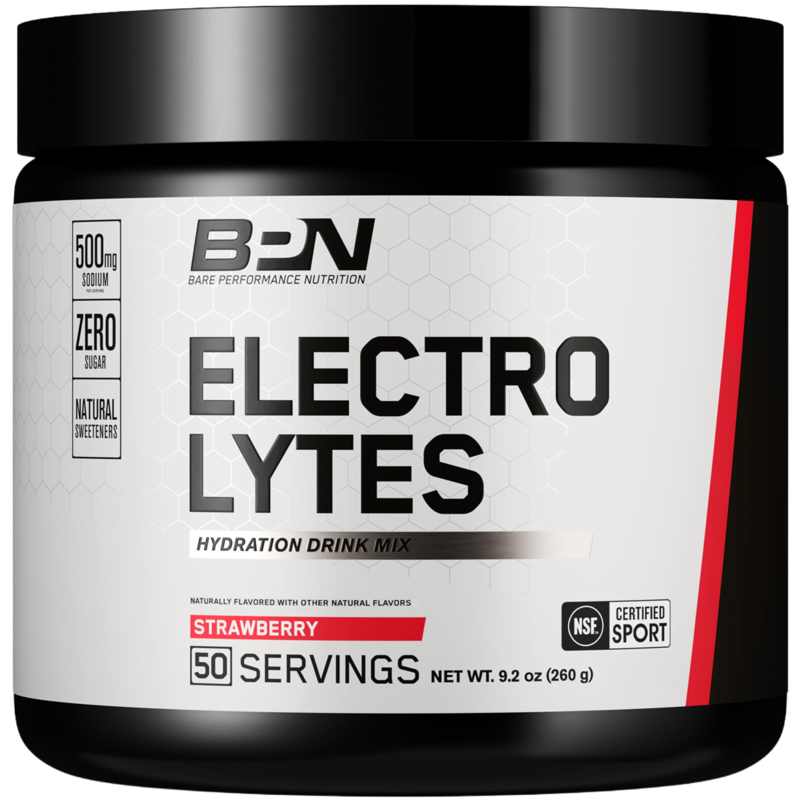 Bare Performance Nutrition BPN electrolytes bottle with strawberry flavor for workouts.
