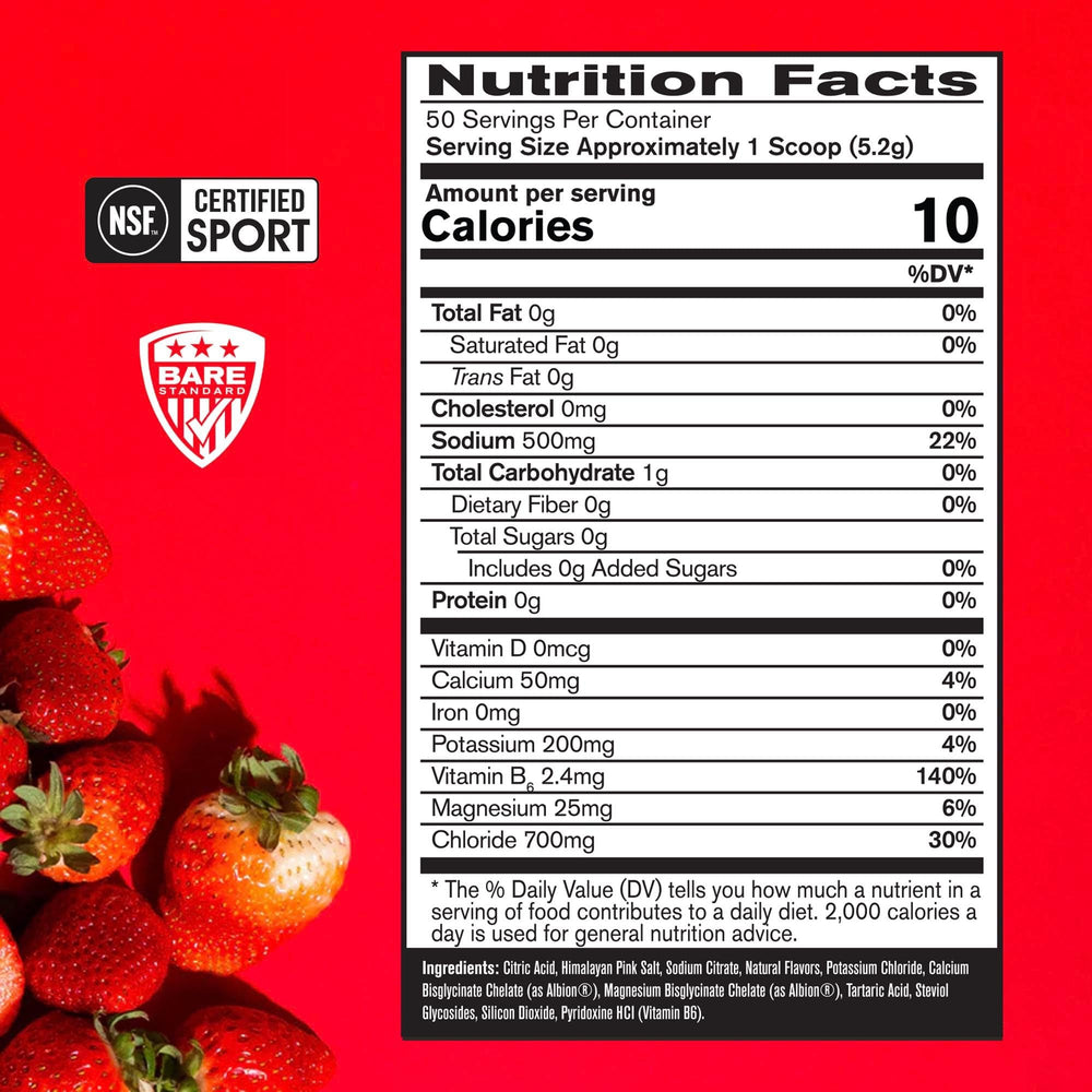 Bare Performance Nutrition electrolytes powder scoop shows easy mixing for rapid hydration.