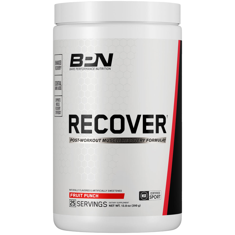 BARE PERFORMANCE NUTRITION BPN Recover bottle pour in fruit punch, supporting post‑workout hydration.