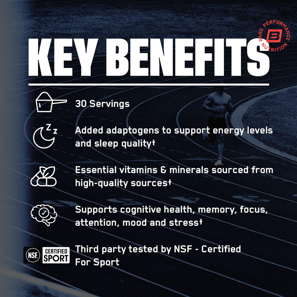 BARE PERFORMANCE NUTRITION adaptogens graphic shows Bacopa and Ashwagandha