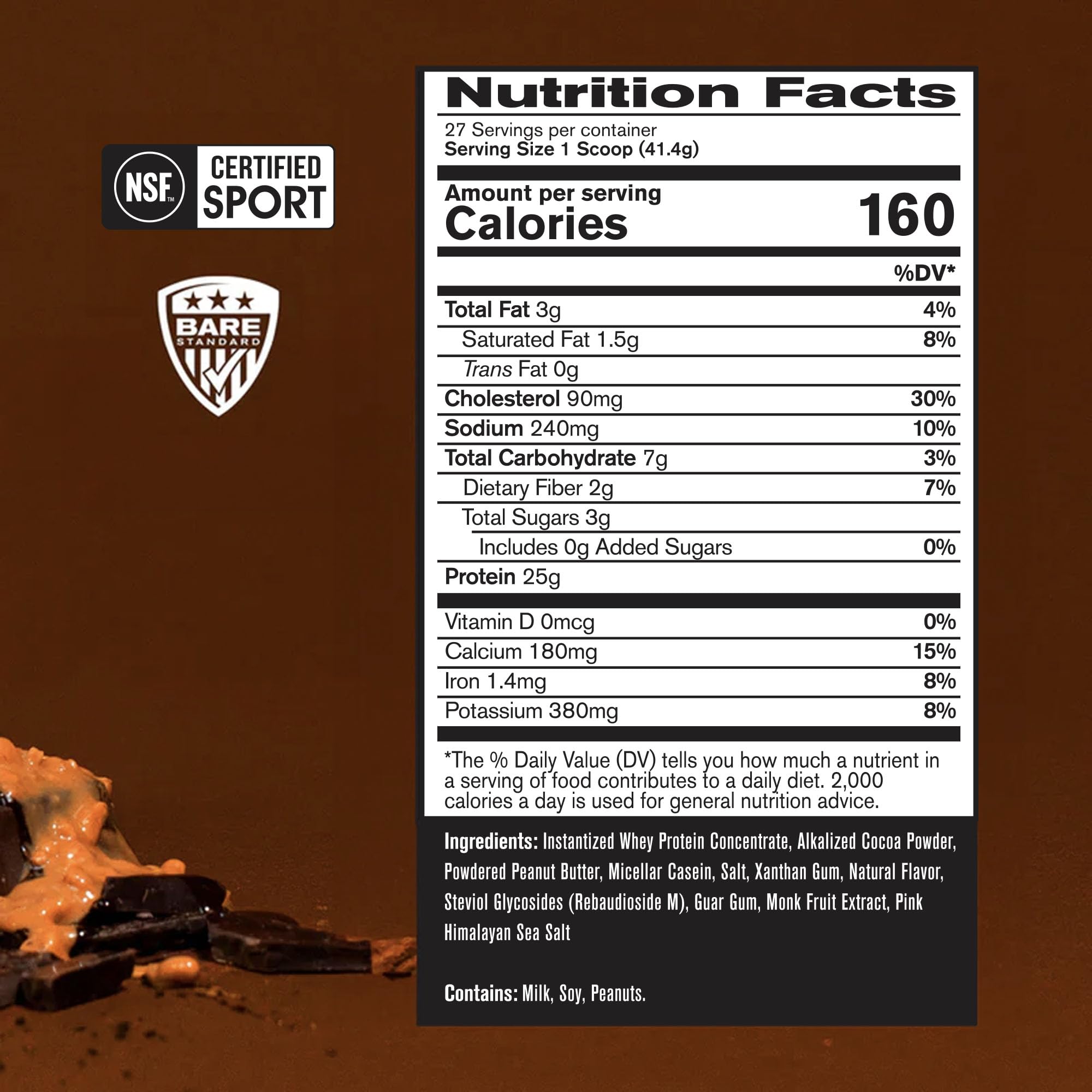 BARE PERFORMANCE NUTRITION BPN shake glass with prepared chocolate peanut butter blend for quick muscle recovery.