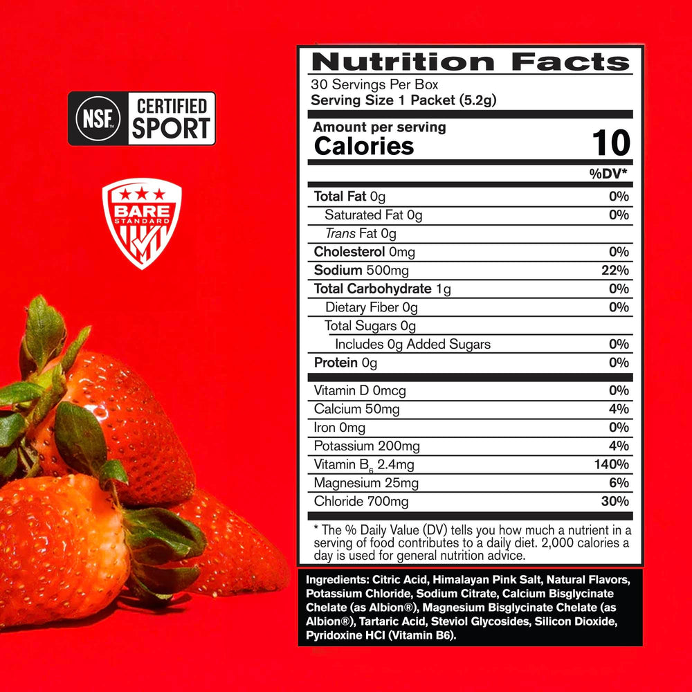 Bare Performance Nutrition electrolytes go packs packets on table show convenient daily hydration.