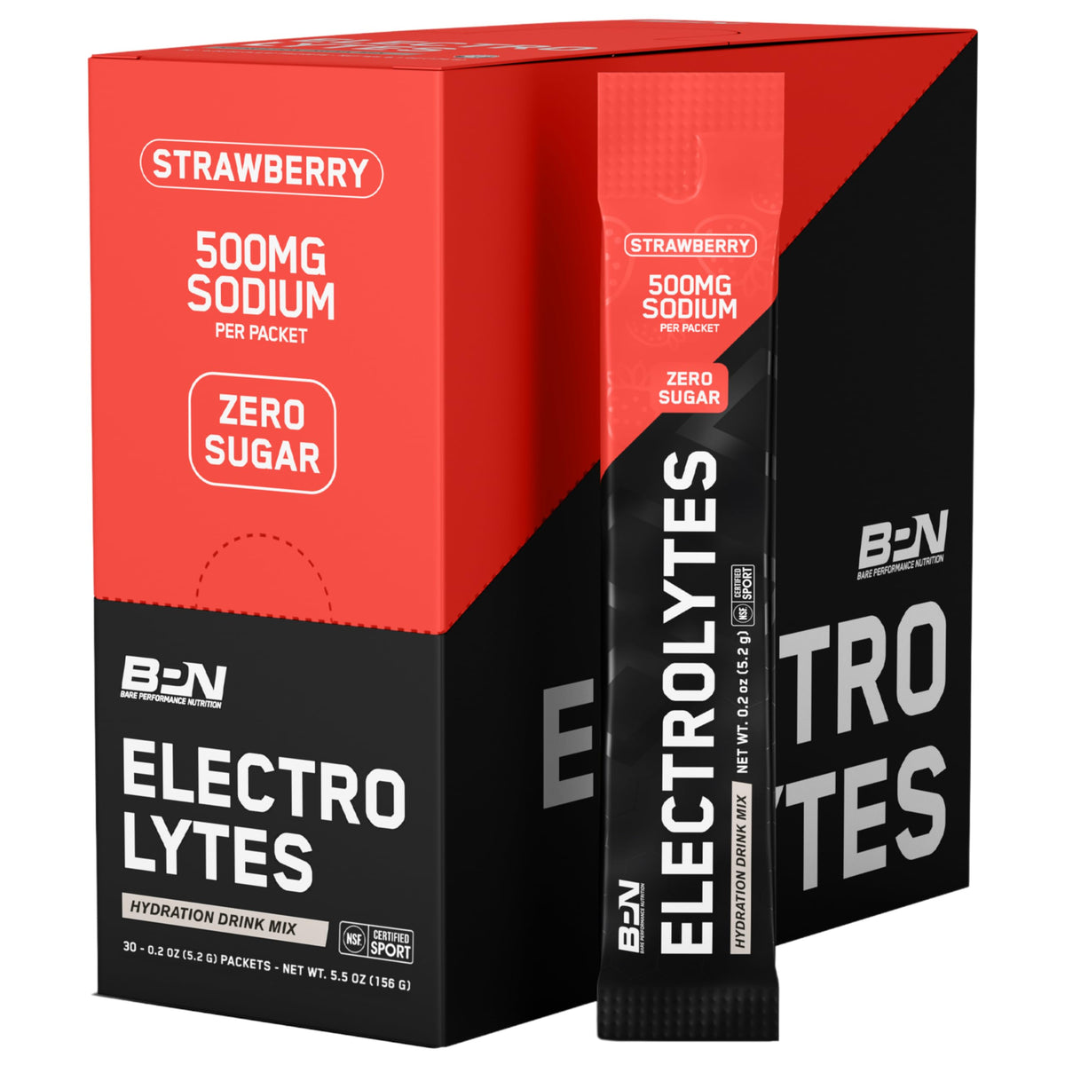 Bare Performance Nutrition electrolytes go packs strawberry single-serve dissolve to support hydration.