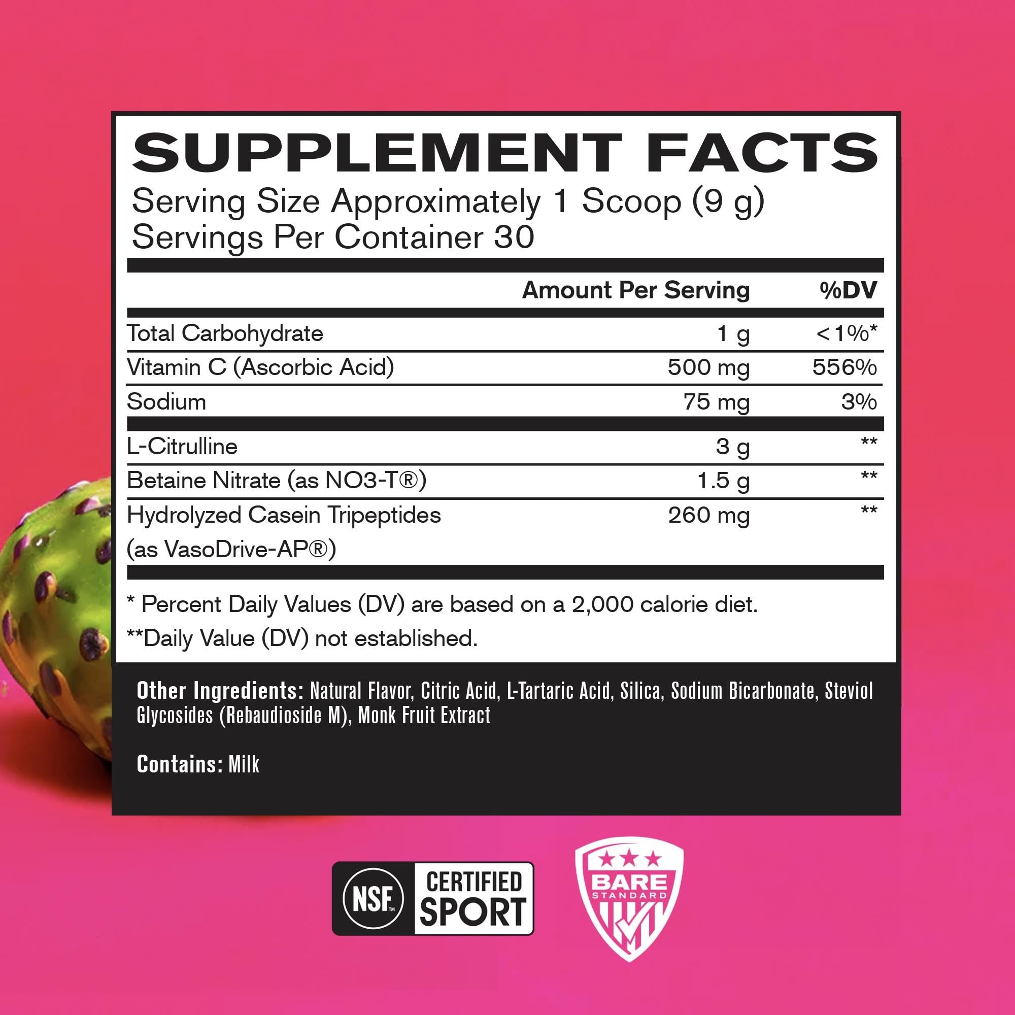 BARE Endo Pump bottle back showing ingredients and serving size for informed use