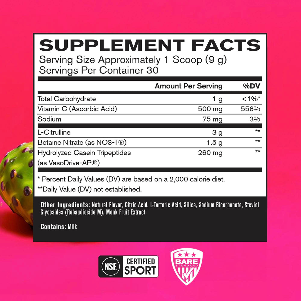 BARE Endo Pump bottle back showing ingredients and serving size for informed use