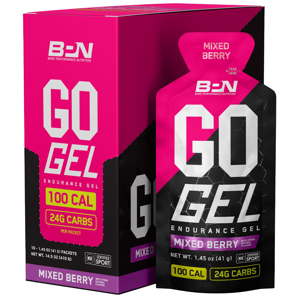 BARE PERFORMANCE NUTRITION Go Gel Endurance berry-pack ready for on-the-go energy support.
