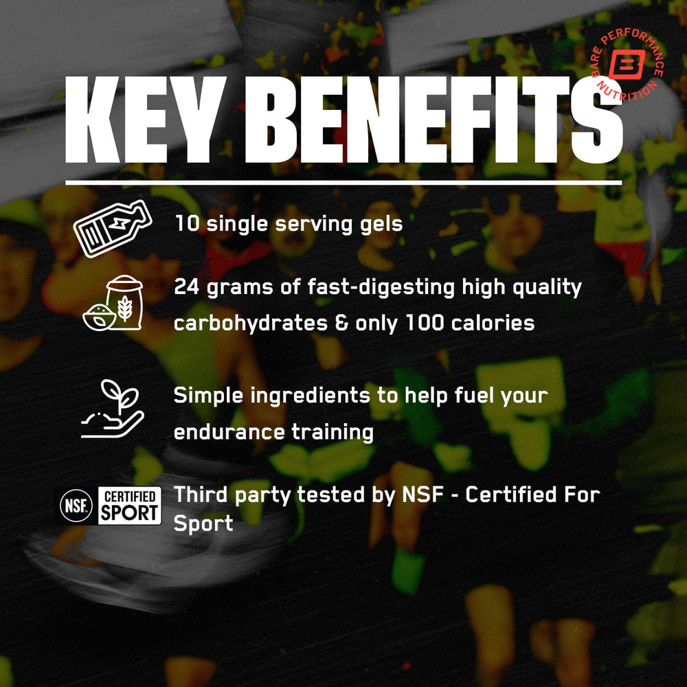 BARE PERFORMANCE NUTRITION Go Gel Endurance gel being squeezed for fast energy release.