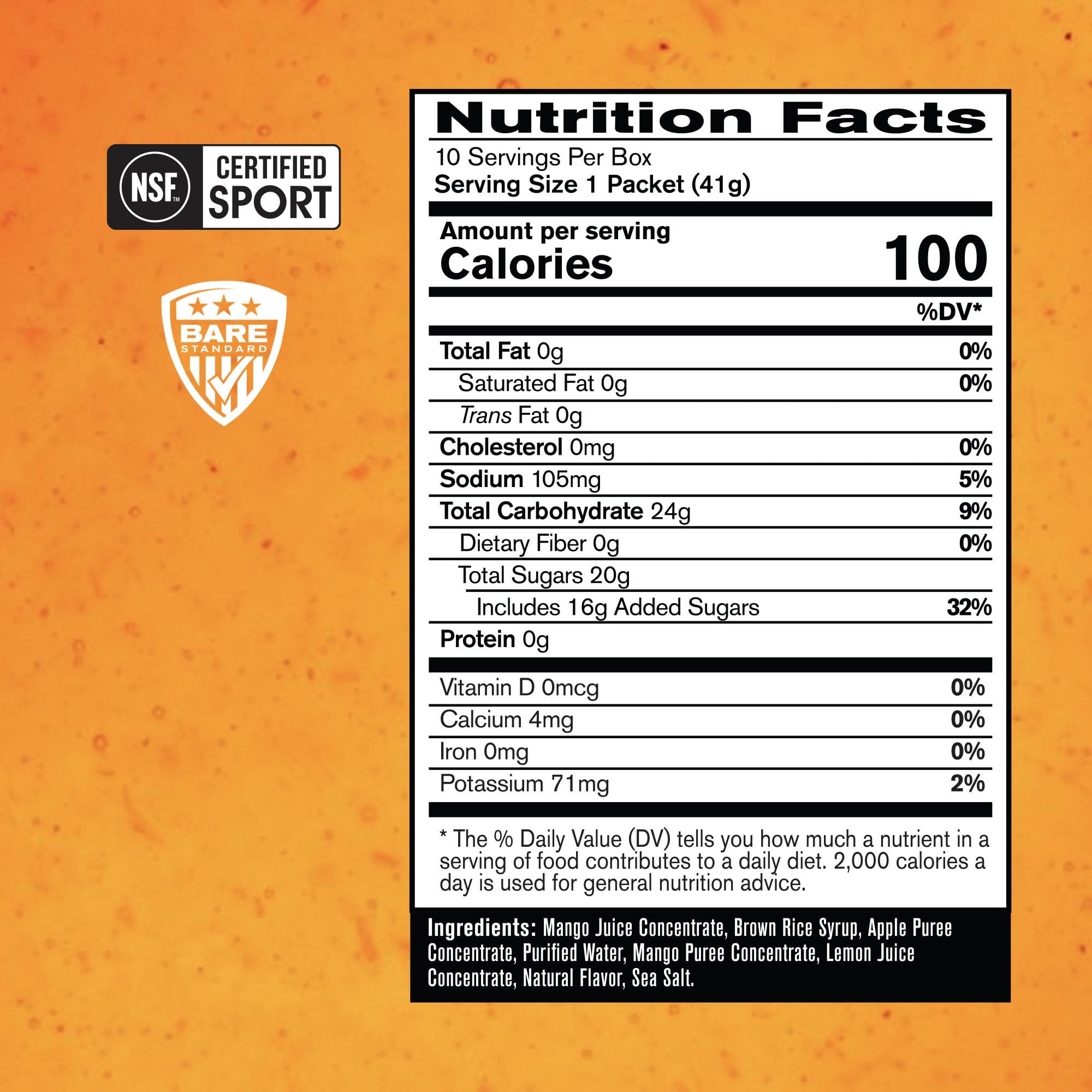 BARE Go Gel Endurance mango pack opened to reveal the gel texture