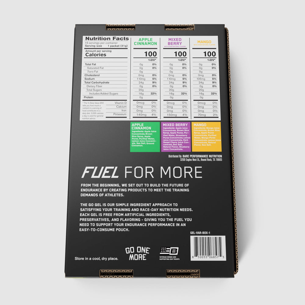 Packaging image of Bare Performance Nutrition Go Gel Endurance for on-the-go fueling