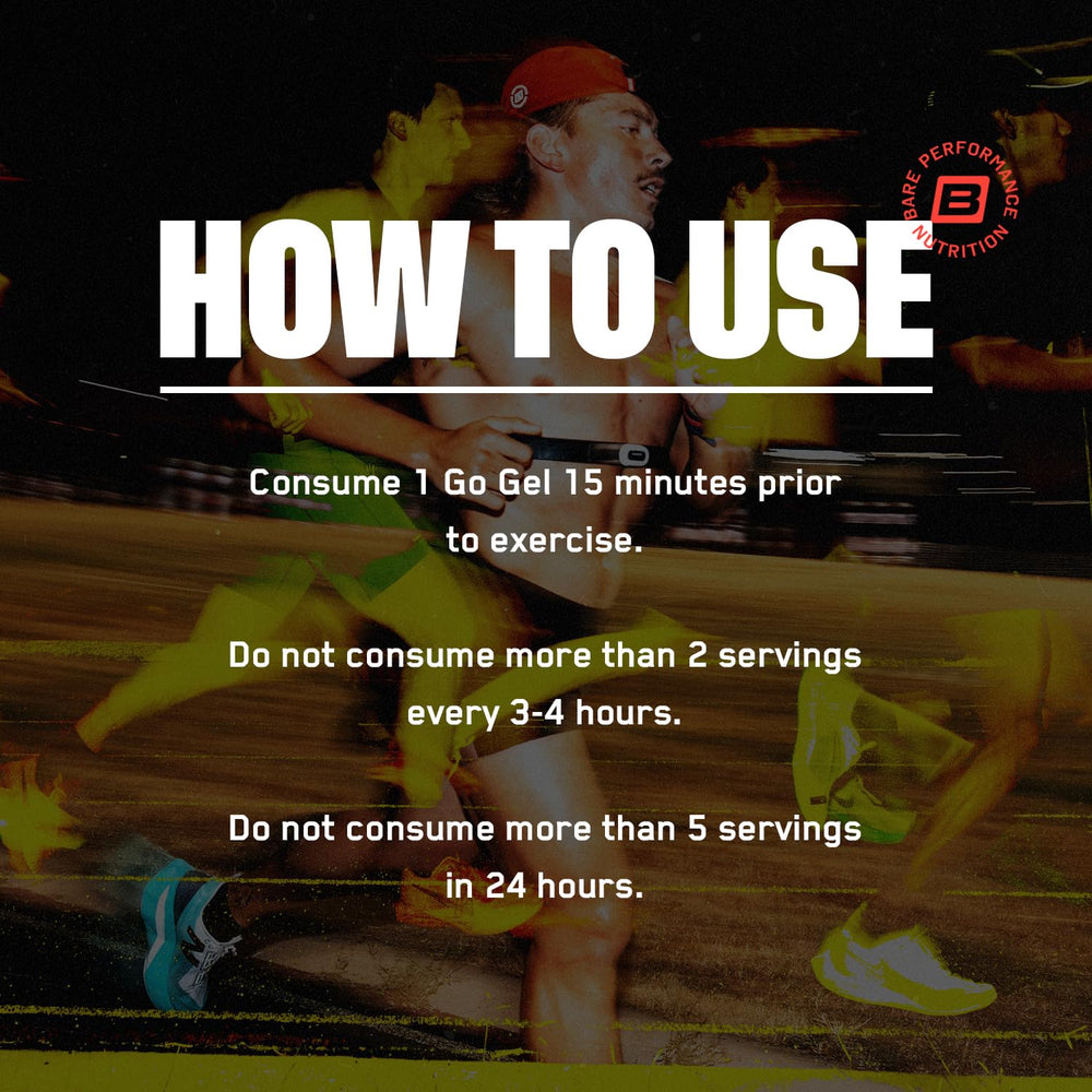 BARE PERFORMANCE NUTRITION Go Gel Endurance athlete using gel during run for electrolyte balance.