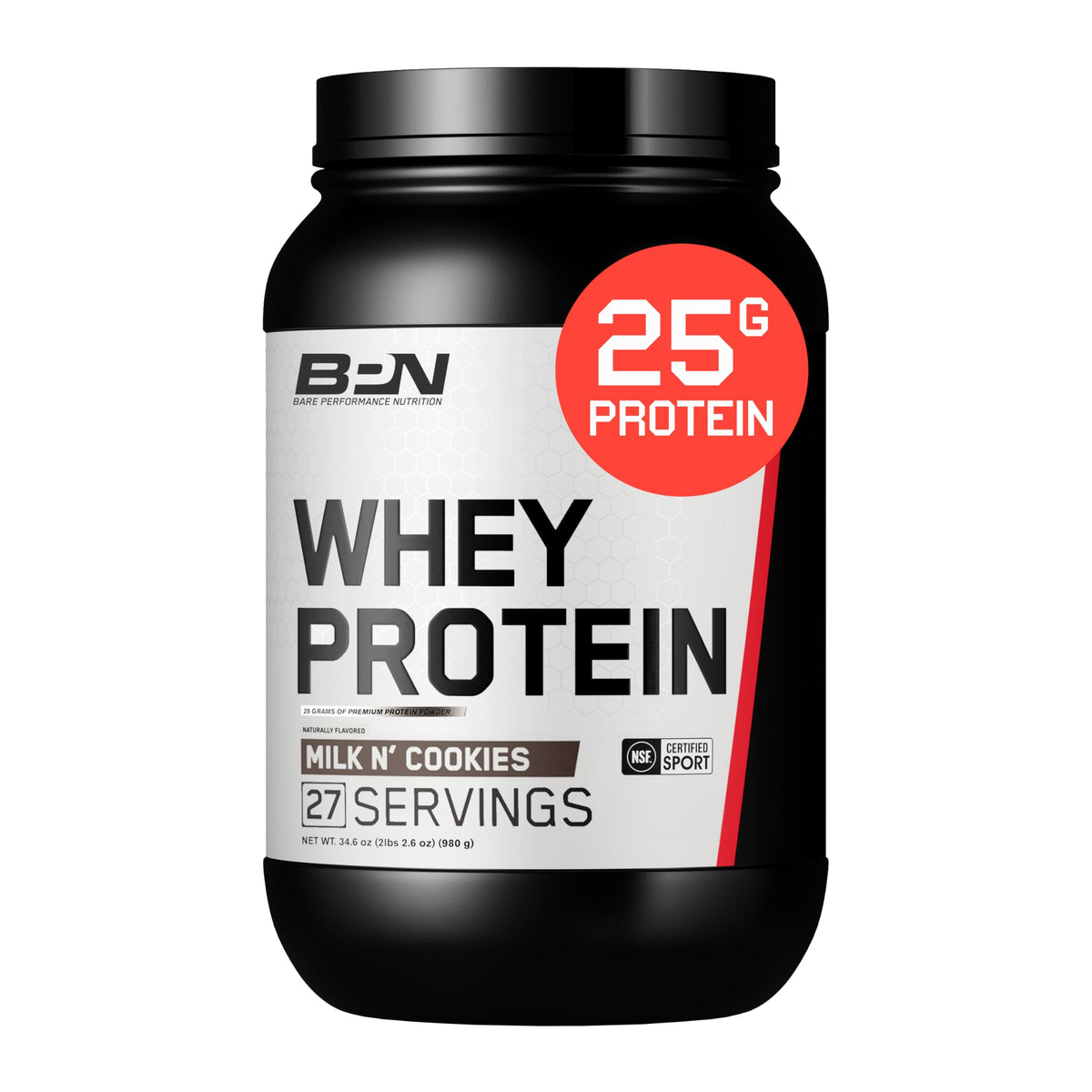 Bare Performance Nutrition Milk N' Cookies tub front for post-workout protein