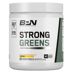 BARE PERFORMANCE NUTRITION Strong Greens lemon bottle for convenient daily energy support.