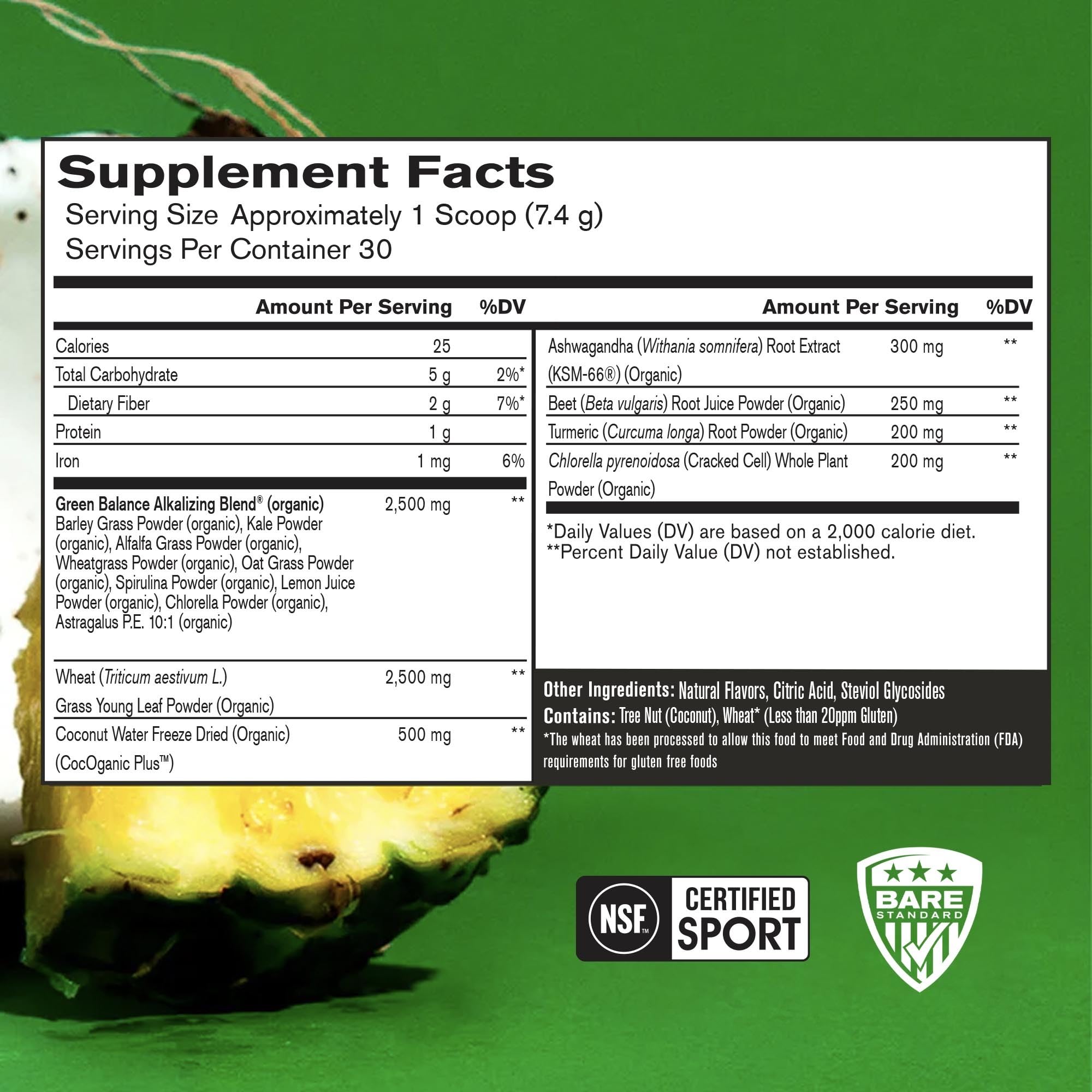 BARE PERFORMANCE NUTRITION Strong Greens scoop ready for a quick energy and focus boost.