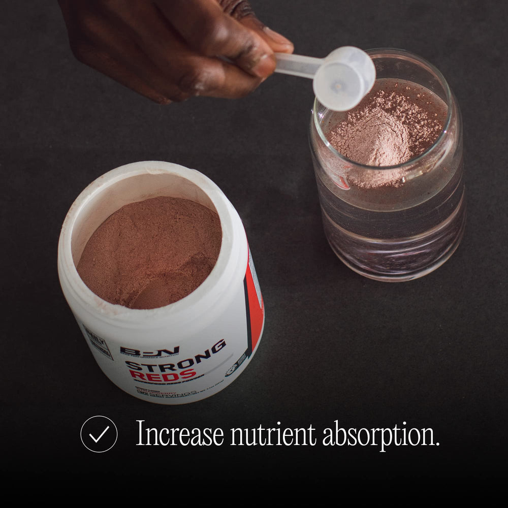 Bare Performance Nutrition Strong Reds digestive enzymes icon highlighting digestion support.