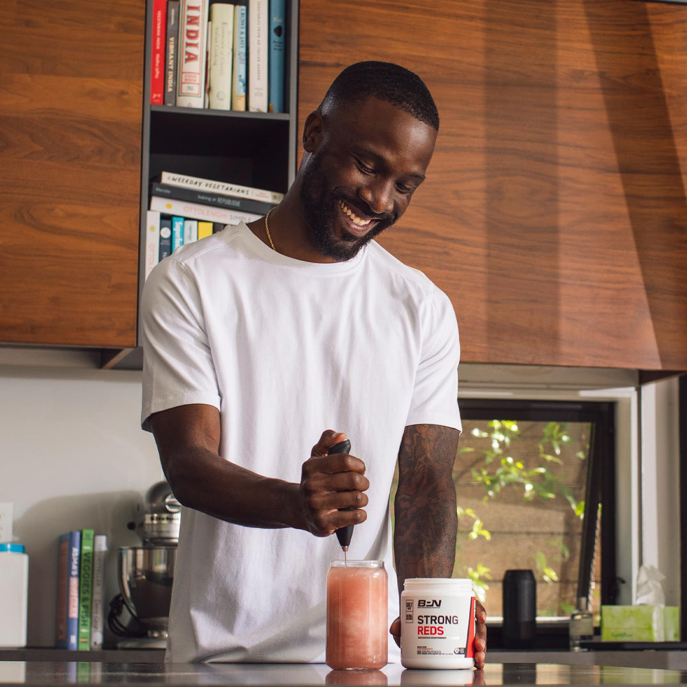 Bare Performance Nutrition Strong Reds natural energy boost suggested for active days.