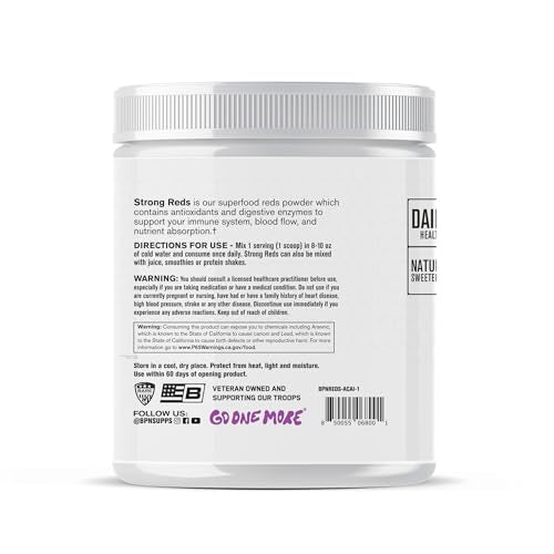Bare Performance Nutrition Strong Reds label closeup emphasizing fruit blend and digestive enzymes for better digestion.
