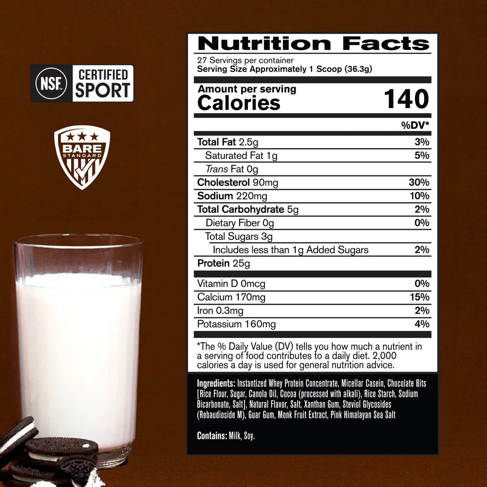 Bare Performance Nutrition whey-casein powder being scooped for quick shake