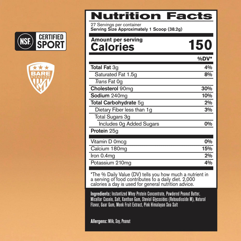Bare Performance Nutrition whey-casein serving scoop for easy portioning