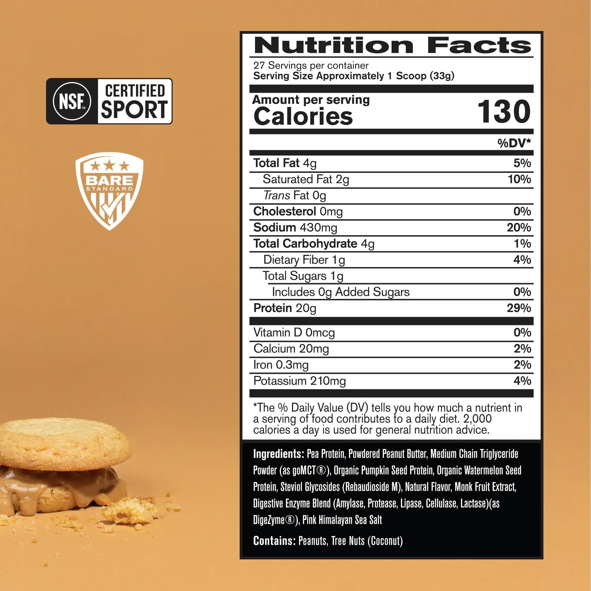 Bare Performance Nutrition vegan protein label with Informed Sport certification for trusted quality.