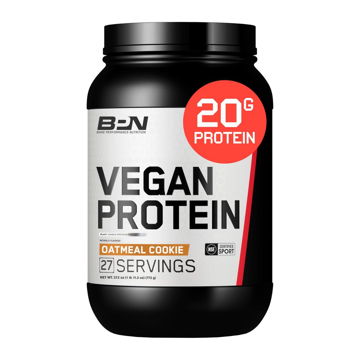 Bare Performance Nutrition vegan protein oatmeal cookie tub — convenient shake option