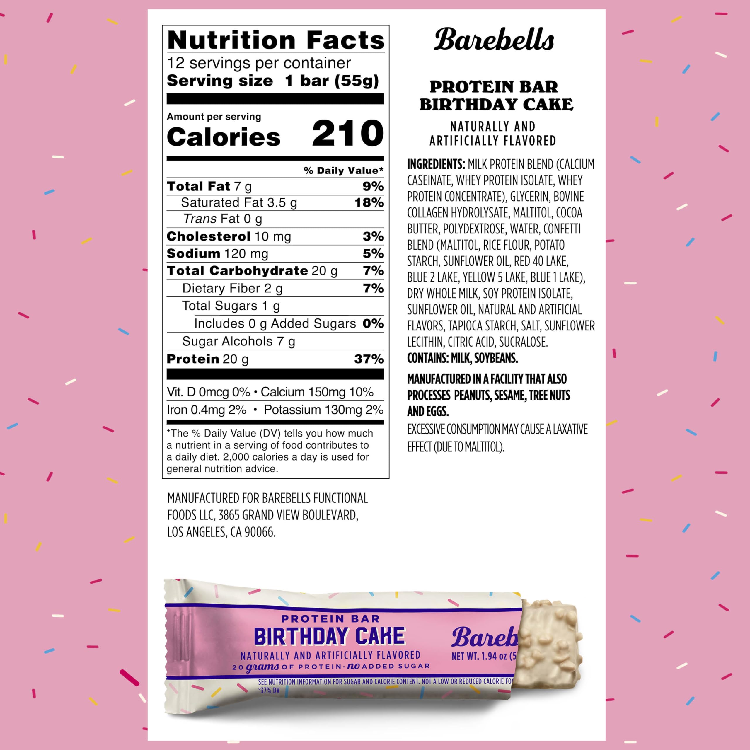 Barebells Birthday Cake bar closeup highlighting soft texture and vanilla frosting.