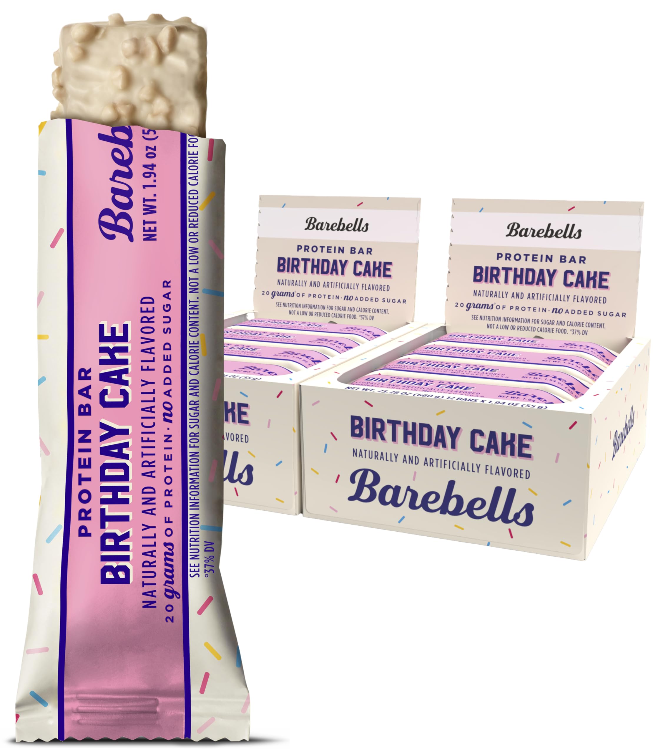 Barebells Birthday Cake bar pack for on the go with 20g protein.