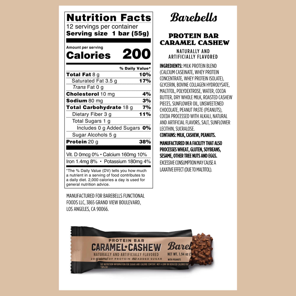 Barebells Caramel Cashew bar in hand signals a chewy, indulgent protein treat