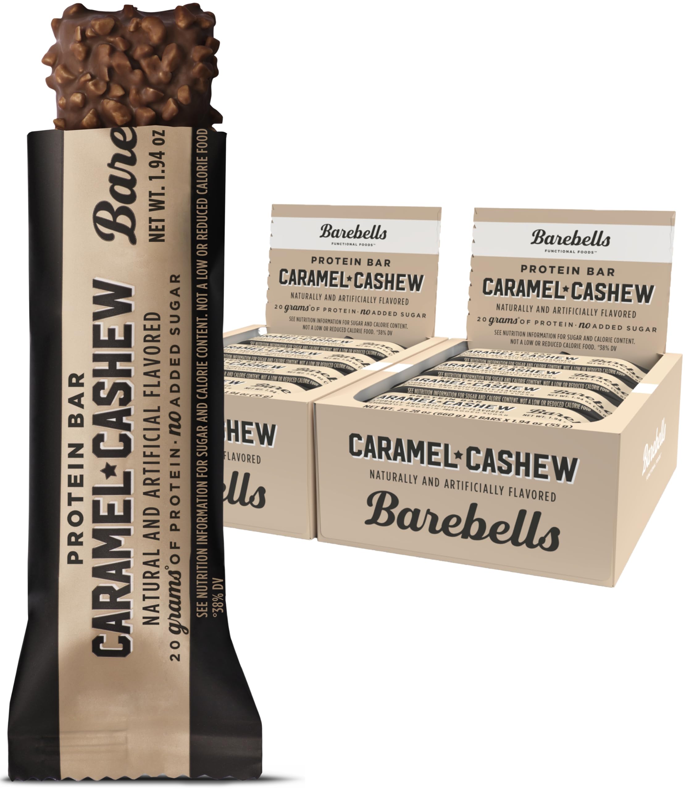 Barebells Caramel Cashew bar multipack front view for on-the-go snacking.