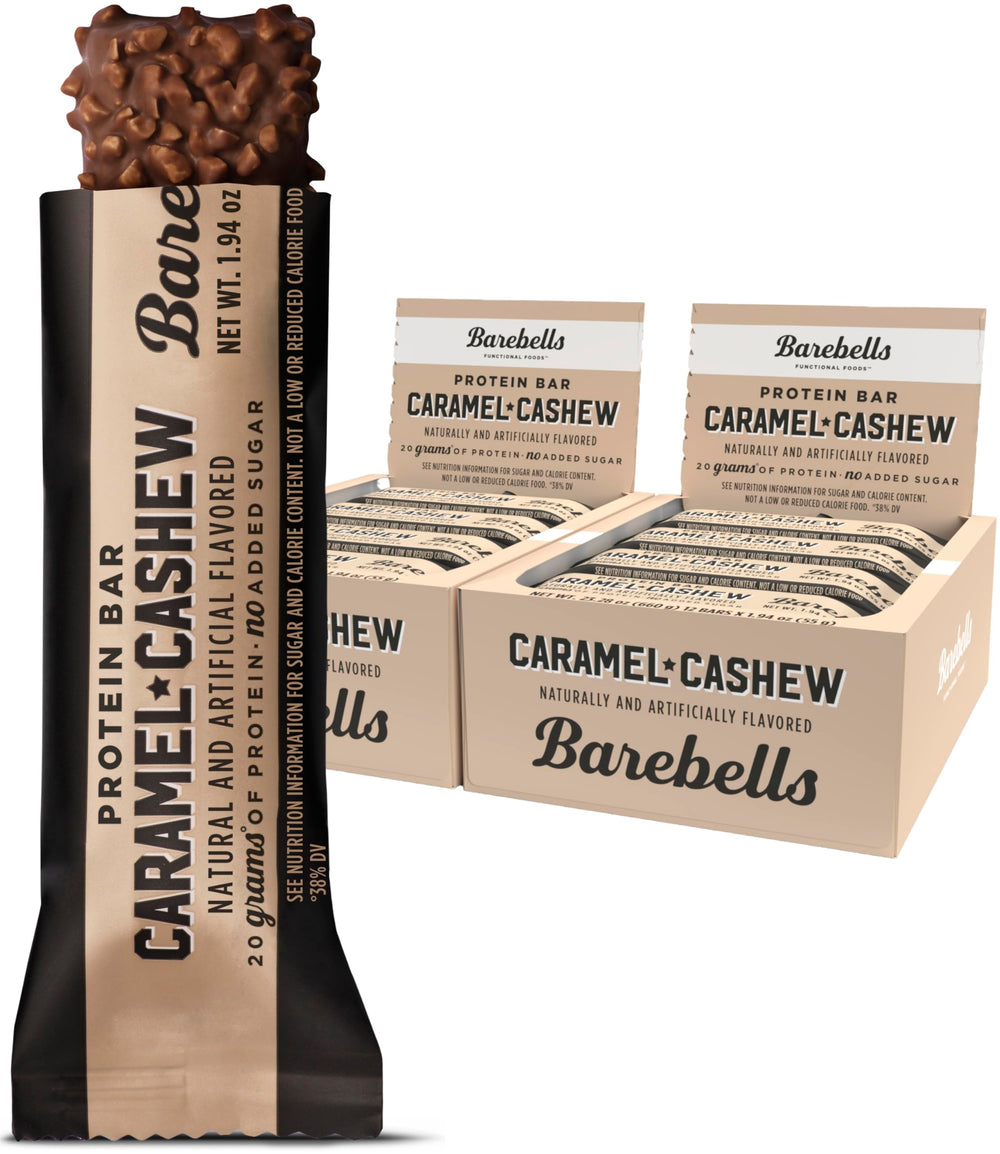 Barebells Caramel Cashew bar multipack front view for on-the-go snacking.