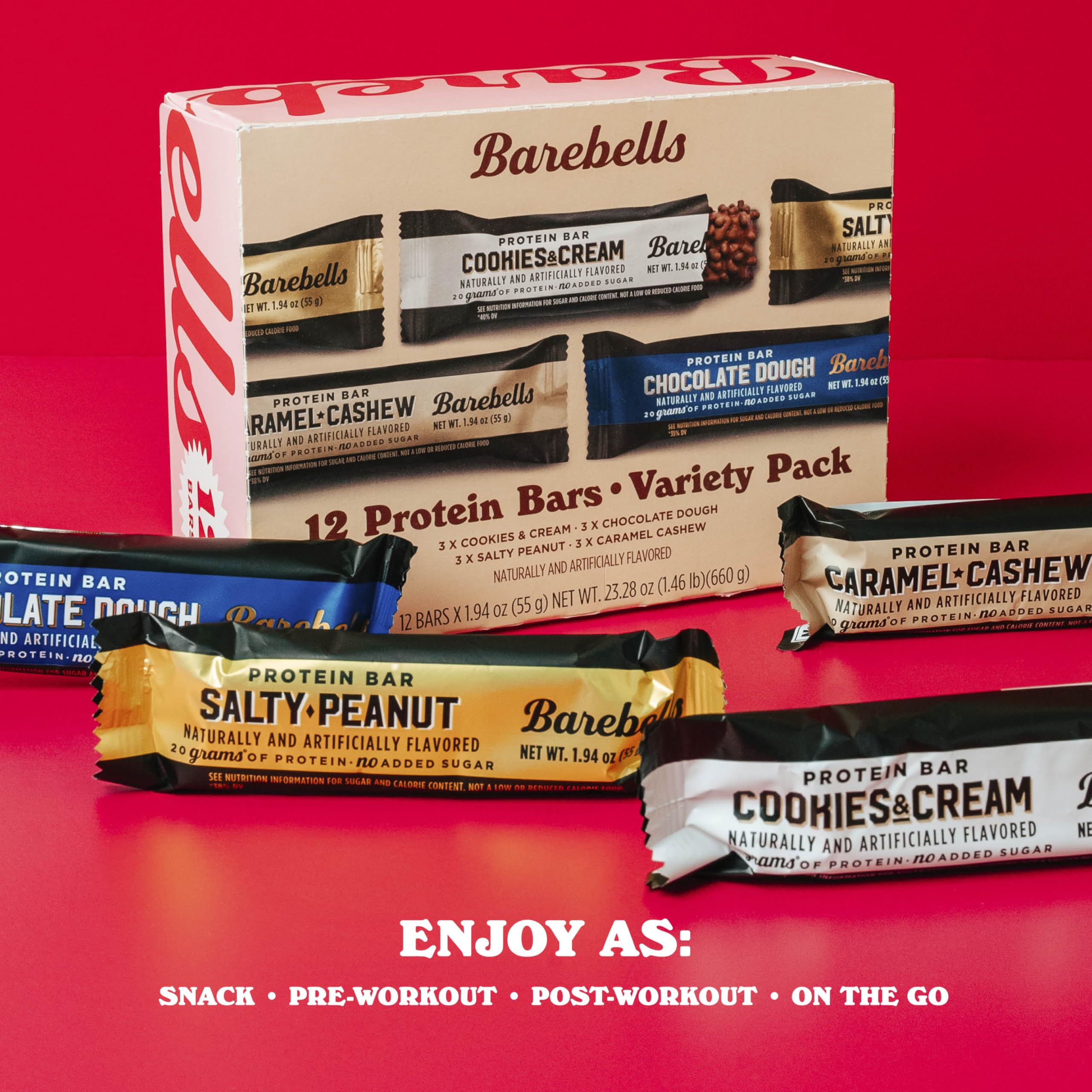 Barebells caramel-cashew bar with smooth caramel flavor and satisfying protein