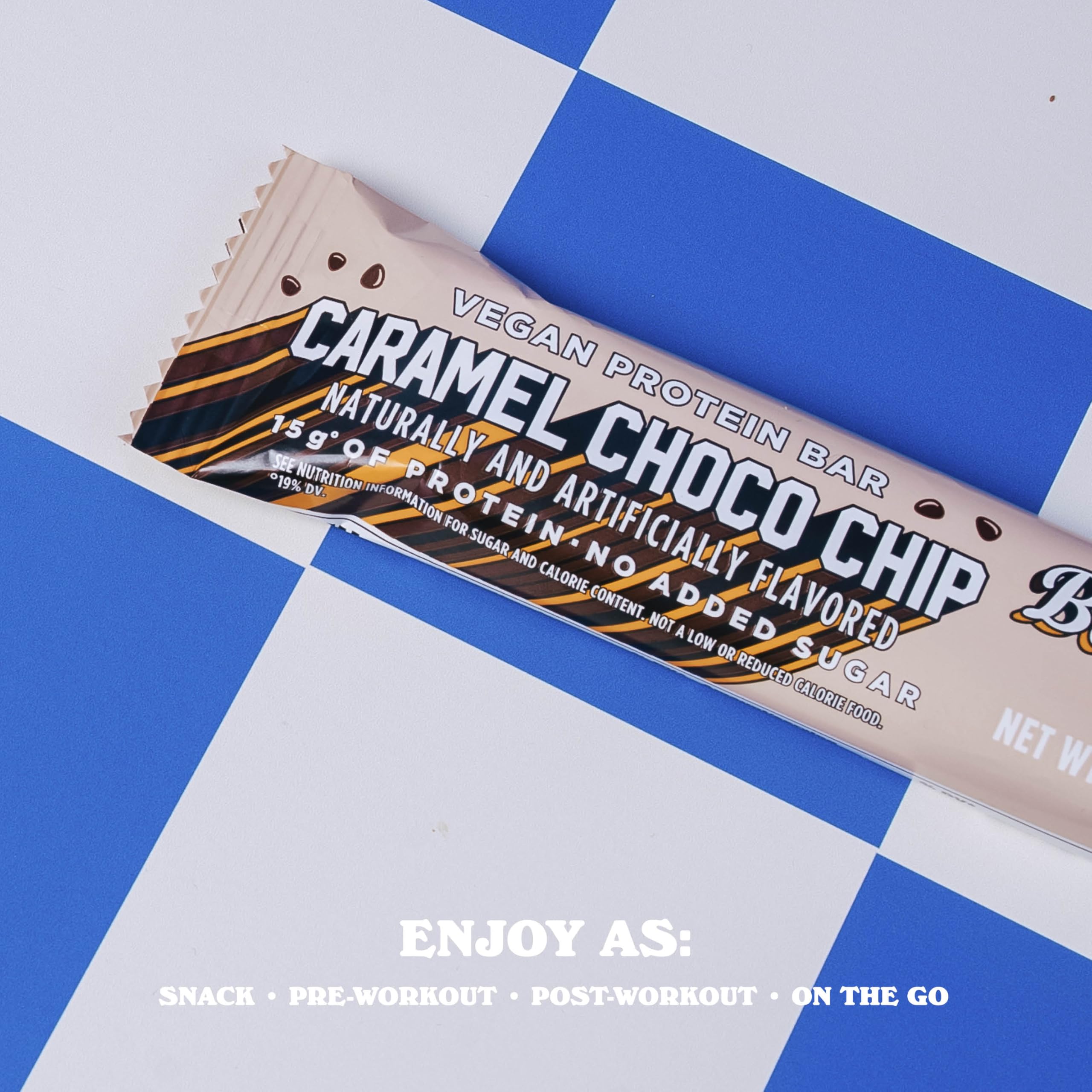 Barebells Caramel Choco Chip Bar on the go, ideal pre or post-workout bite