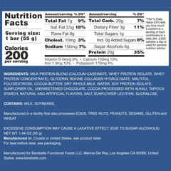 Barebells Chocolate Dough bar pack back with nutrition details for smart choices.