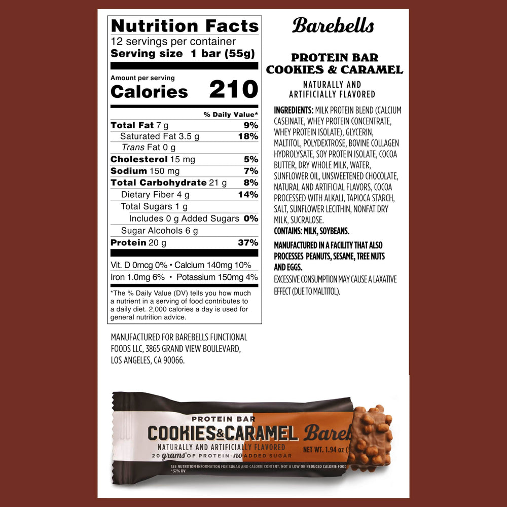 Barebells Cookies and Caramel bar closeup highlighting silky milk chocolate coating for post-workout cravings