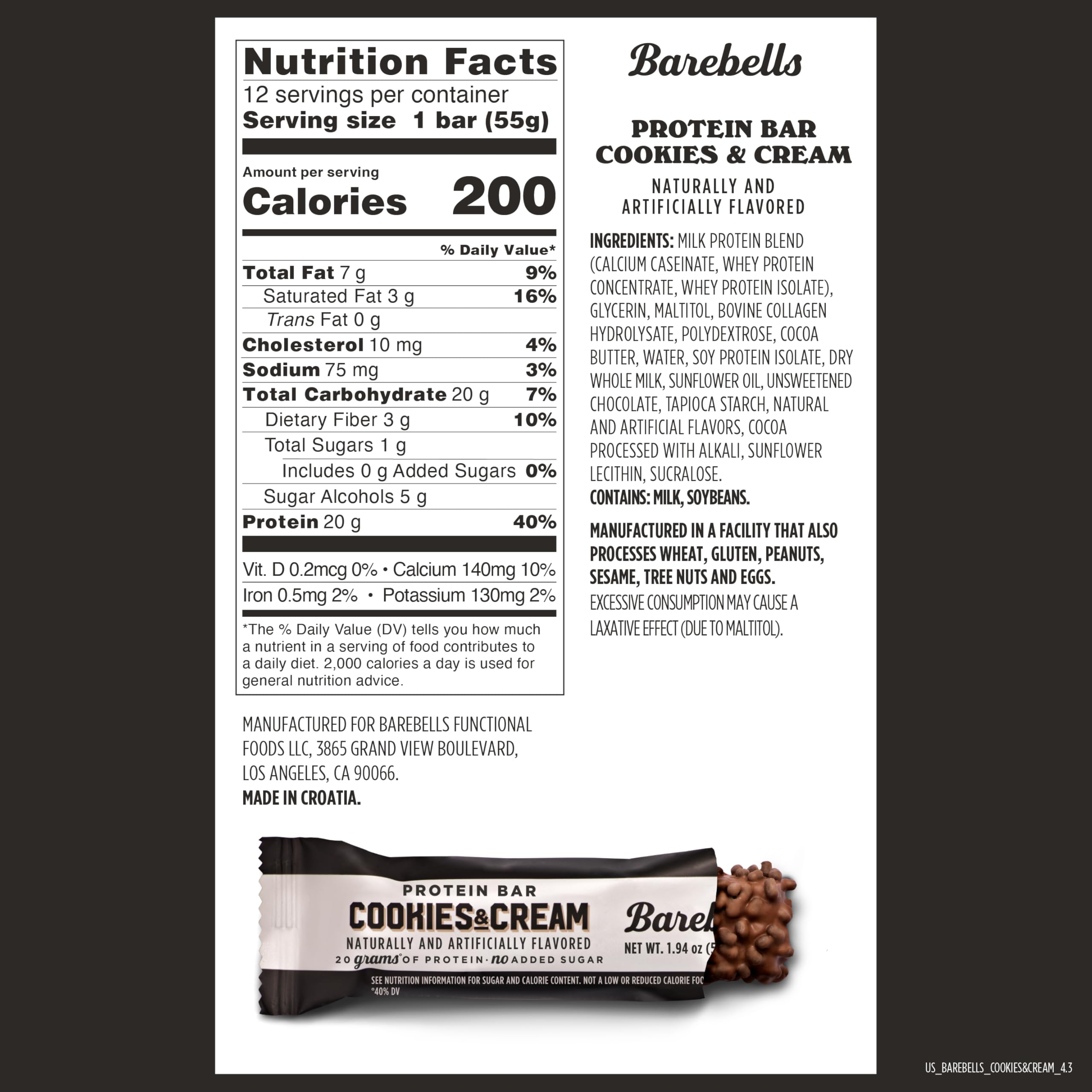 Barebells Cookies & Cream bar unwrapped: indulgent chocolate flavor for post-workout recovery.