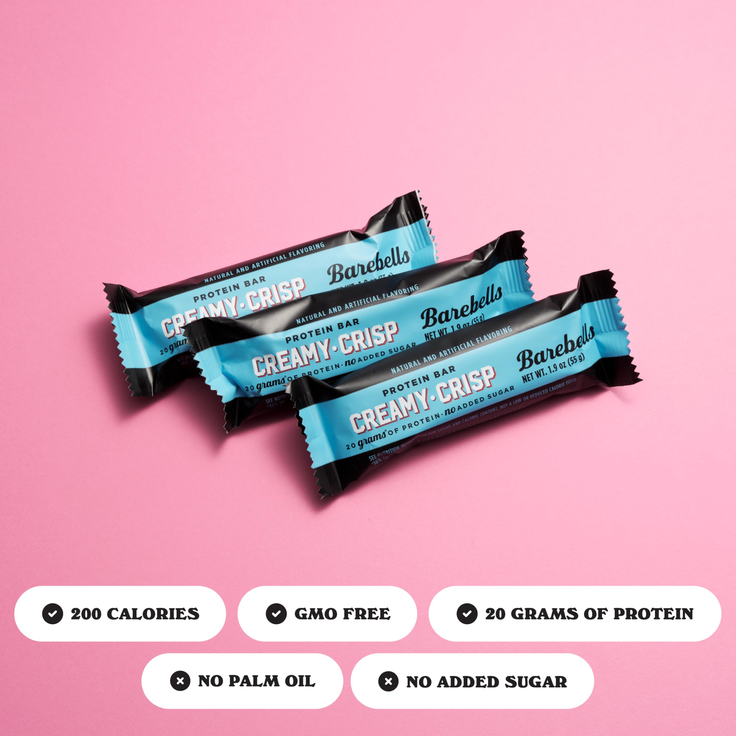Cross-section view of Barebells Creamy Crisp reveals creamy center and chocolate coating.