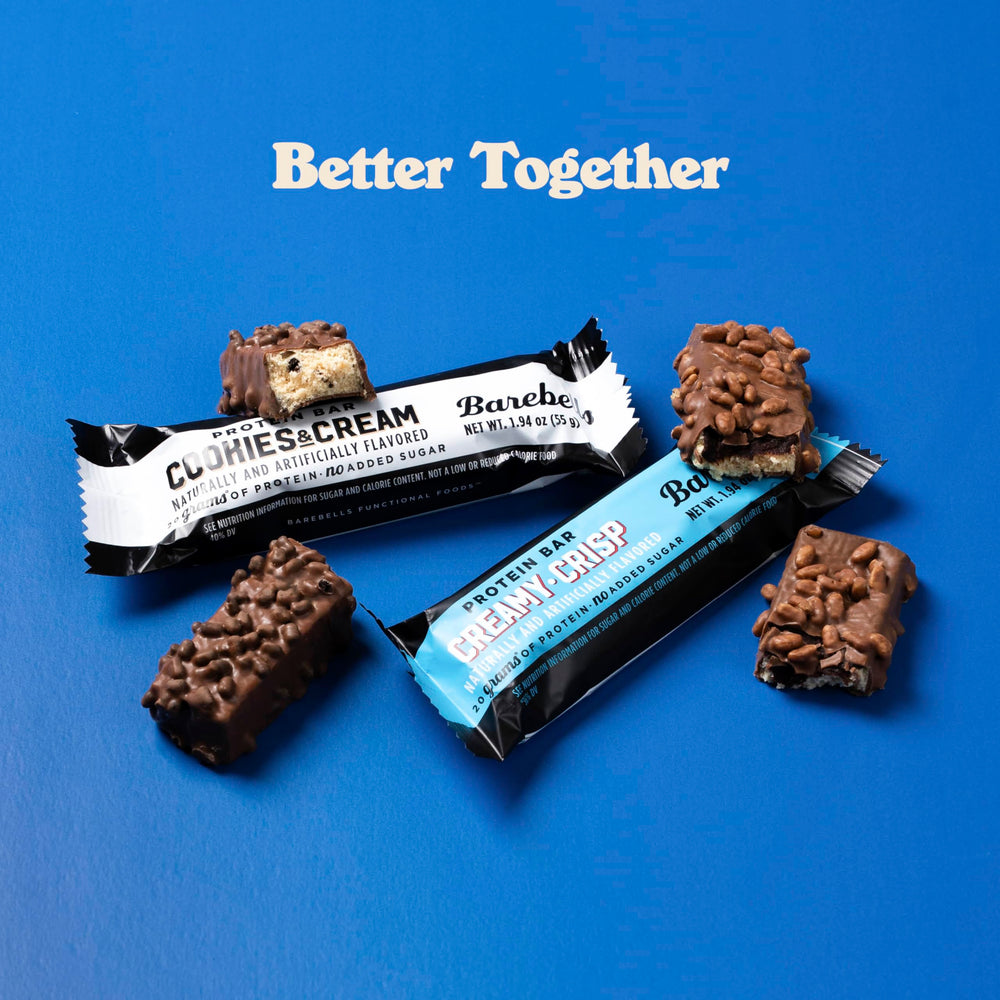 Nutrition label close-up shows 20g protein per bar.