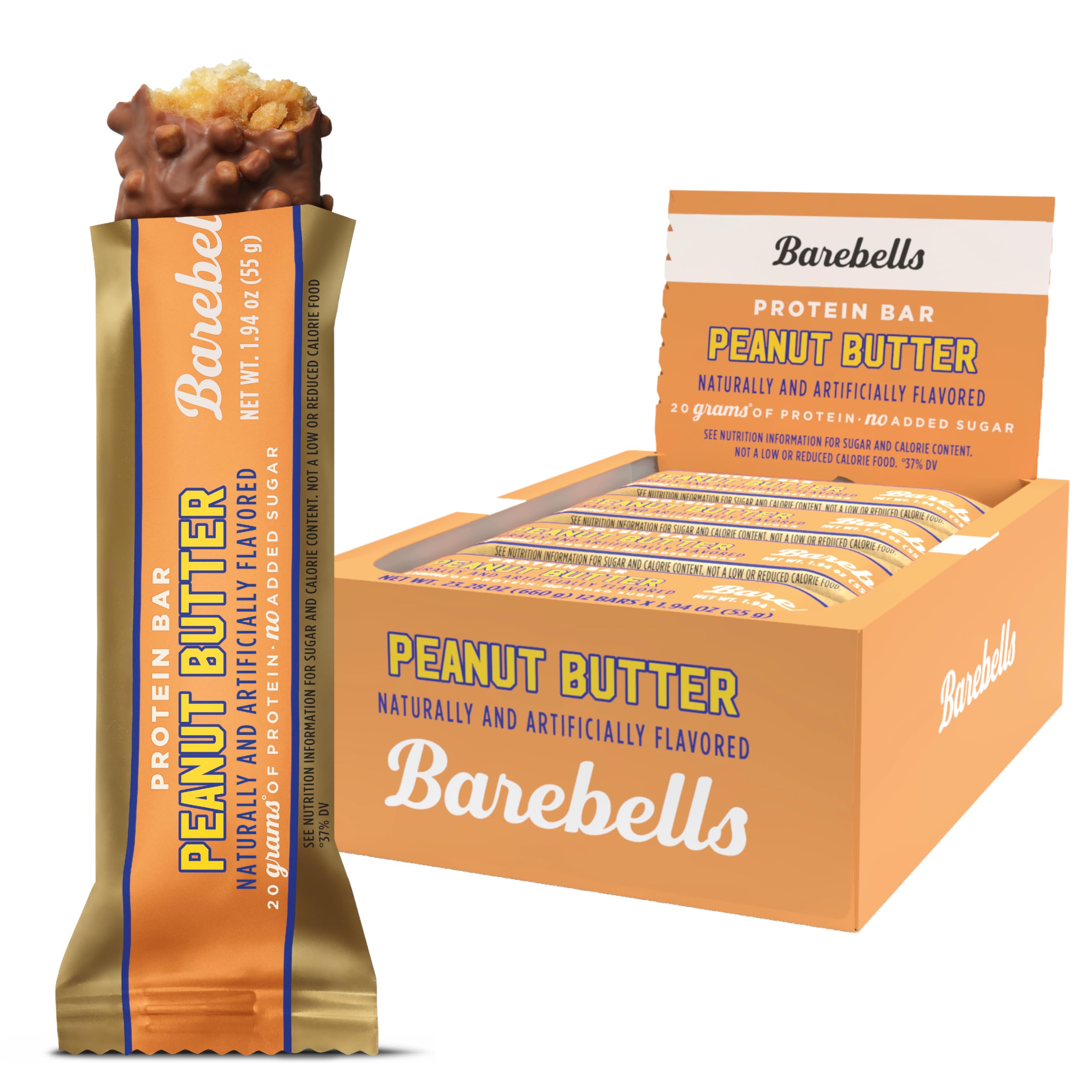 Barebells peanut butter bar nougat crunch; protein-rich snack for on-the-go.
