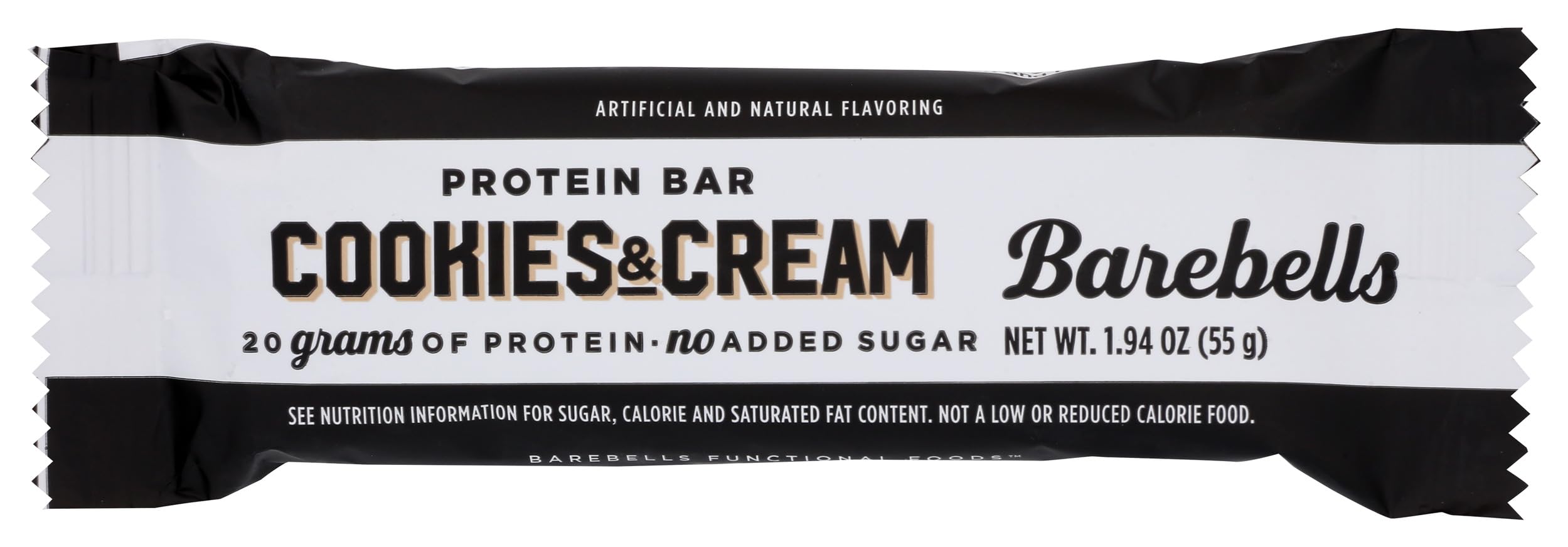 Barebells Cookies & Cream protein bar, 20 g protein, no added sugar, on-the-go snack.