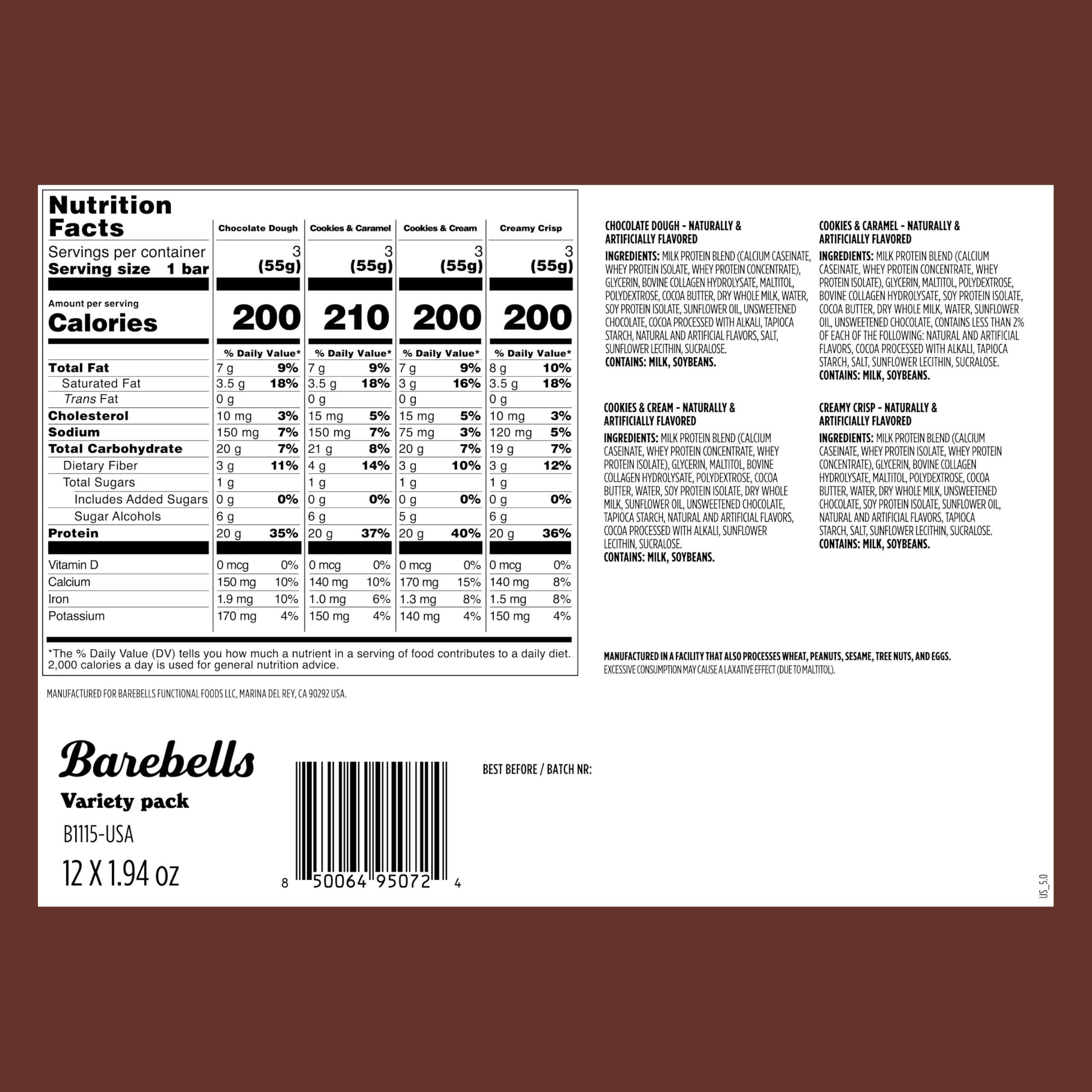 Barebells Cookies & Caramel bar – rich flavor with 20g protein for quick refuel.