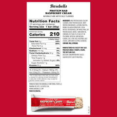 Barebells Raspberry Cream protein bar closeup highlighting creamy texture and high protein